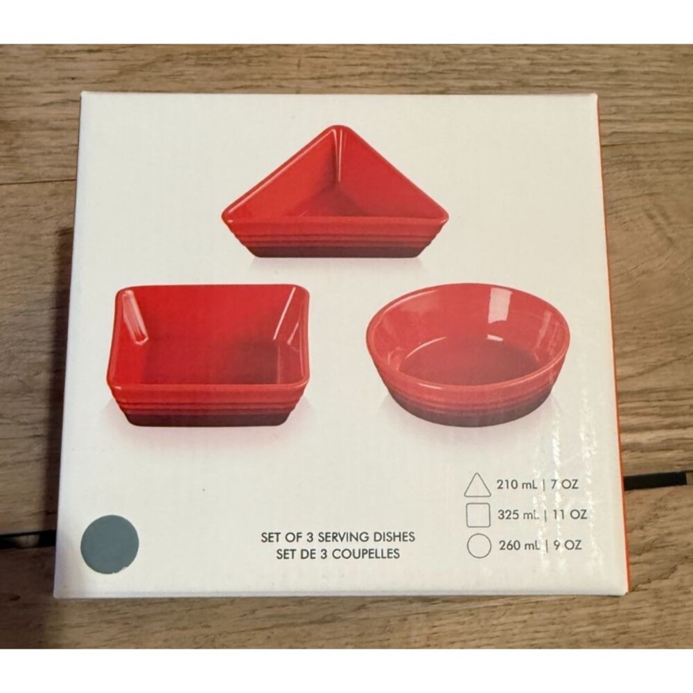 Le Creuset Stoneware Geometric Tapas Serving Dishes Set of 3 Sea Salt Green NEW - Picture 6 of 7